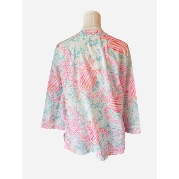 Lilly Pulitzer blouse long sleeve rounded neckline to V cutout Amelia Island Med - Picture 3 of 4